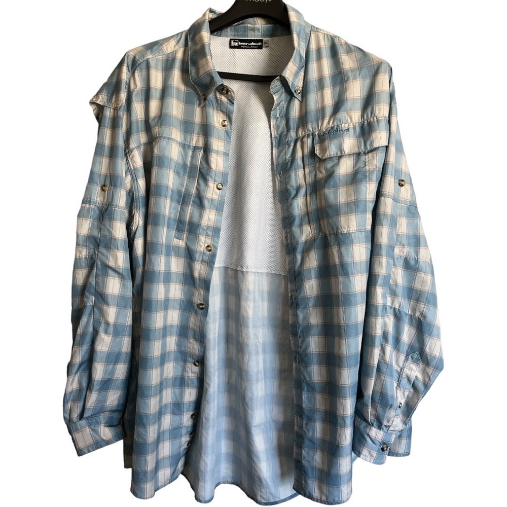 Banded On the Line Performance Fishing Shirt Light Blue Plaid Vented 3XL XXL